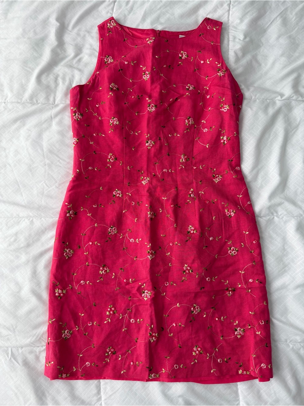 Vintage Jessica Howard Pink Floral Sheath Dress 10 Linen Blend Cottage Whimsy 90